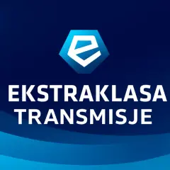 Logo Ekstraklasy i napis "EKSTRAKLASA TRANSMISJE" na granatowym tle z niebieskimi falami.