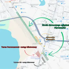Mapa z zaznaczonymi trasami i strefami wokół parowozowni w Wolsztynie.