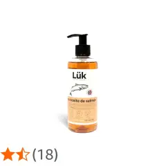 Botella de aceite de salmón Lük para perros y gatos. Ideal para la dosis diaria de Omega 3 y 6, cuidando pelo y articulaciones.