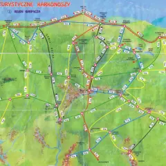 Mapa szlaków turystycznych Karkonoszy, region Karpacza. Znajdziesz tu szlaki prowadzące do Śnieżki, Słonecznika i innych malowniczych miejsc.