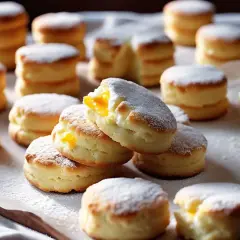 Des biscuits cuillères moelleux, saupoudrés de sucre glace, certains garnis d'une crème jaune vif. Un délice à savourer !
