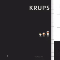 Ilustracja przedstawia ekspres do kawy Krups z zaznaczonymi elementami, pomocna przy korzystaniu z instrukcji obsługi.