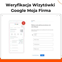 Ekran weryfikacji wizytówki Google Moja Firma. Dowiedz się, jak edytować wizytówkę Google, wpisując adres pocztowy do weryfikacji.