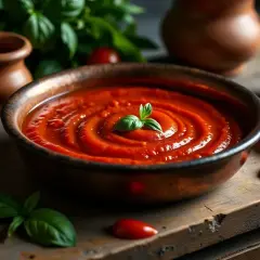 Gęsty, aromatyczny sos pomidorowy z bazylią, idealny, by dowiedzieć się, jak zrobić sos do pizzy.