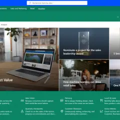 Page d'accueil SharePoint "Global Sales" avec des articles sur la communication de la valeur produit, le leadership commercial et les ventes.