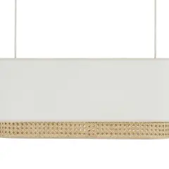 Elegantes lámparas de techo con pantalla blanca y base de ratán tejida, aportando un toque natural y cálido al hogar.