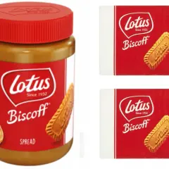 Słoik kremu Biscoff i dwa opakowania ciastek. Gdzie kupić ciastka Lotus? Tutaj!