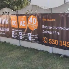 Baner reklamowy Unilink z ofertą ubezpieczeń OC, AC, samochodowych, mieszkaniowych, podróży, firmowych i rolniczych w Zielonej Górze.