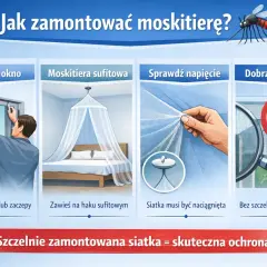 Instrukcja jak zamontować moskitierę na okno: montaż na rzep, magnes lub zaczepy, zawieszenie sufitowe, naciągnięcie siatki i dopasowanie bez szczelin.