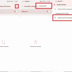 Jak połączyć drukarkę z telefonem? Ekran dodawania drukarki, opcja wyszukiwania drukarek z Wi-Fi Direct.