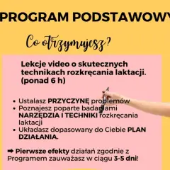 Program podstawowy: jak wspomóc laktację. Lekcje video, narzędzia i techniki rozkręcania laktacji, plan działania. Efekty w 3-5 dni!