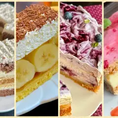 Pyszne niespotykane ciasta: kokosowe, bananowe z czekoladą, jagodowe i malinowe. Każde kusi wyglądem i smakiem.