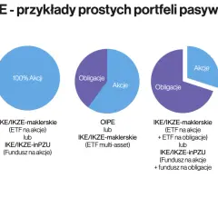 Wykresy pokazują przykłady prostych portfeli pasywnych dla IKE, IKZE, OIPE. Zobacz, ikze co to jest i jak można inwestować.
