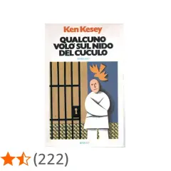 Copertina del romanzo "Qualcuno volò sul nido del cuculo" di Ken Kesey. Un uomo in camicia di forza guarda un uccello arancione.