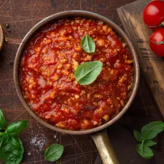 Sos do spaghetti z mięsem mielonym, pomidory, czosnek i bazylia. Zastanawiasz się, ile kalorii ma sos do spaghetti z mięsem mielonym?