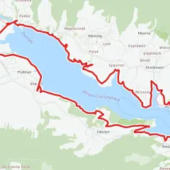 Mapa z zaznaczoną trasą rowerową wokół Jeziora Czorsztyńskiego i Dunajca. Idealna velo dunajec trasa rowerowa dla miłośników przyrody.