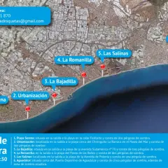 Mapa de las playas roquetas de mar arena fina, con zonas de sombra indicadas.