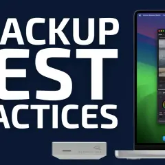Mac OS Backup: Best Practices für deine Daten. Ein Laptop zeigt DaVinci Resolve, daneben eine externe Festplatte.