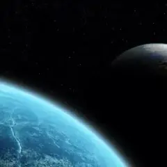 Dwie planety w kosmosie. Jedna błękitna, druga zielona z pęknięciami. Może to 9 planeta?