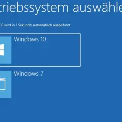 Betriebssystemauswahl: Windows 10 wird automatisch gestartet, aber Windows 7 ist auch wählbar.