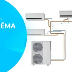 Schéma d'installation de climatisation maison : une unité extérieure connectée à plusieurs unités intérieures par des tuyaux.