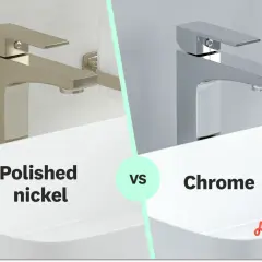 A side-by-side comparison of a modern faucet in polished nickel versus chrome, showcasing the subtle differences in their finishes.
