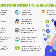 Consejos para combatir la alergia al polen: evita el campo, viaja con ventanas cerradas, usa mascarilla y consulta a tu farmacéutico.