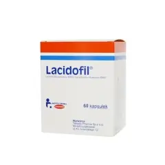 Opakowanie Lacidofil, probiotyk na co dzień, zawiera 60 kapsułek.