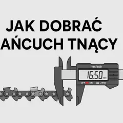 Cyfrowy suwmiarka mierzy łańcuch do piły, pokazując 16.50 mm. Dowiedz się, jak zmierzyć łańcuch do piły.