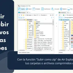 Cómo comprimir (zip) y subir archivos a la nube. Air Explorer muestra la opción "Zip Uploads" para subir carpetas comprimidas.