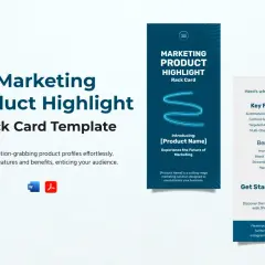 Marketing Product Highlight Rack Card Template. This catalog design showcases a sleek template for creating attention-grabbing product profiles.