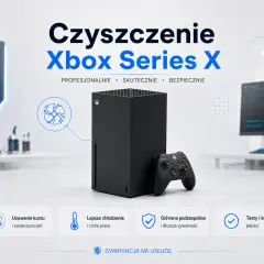 Profesjonalne czyszczenie Xbox Series X: usuwanie kurzu, lepsze chłodzenie, ochrona podzespołów i kontrola jakości. Zapewnij konsoli dłuższą żywotność.
