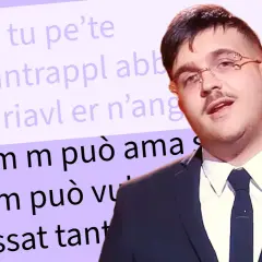 Testo di una canzone in dialetto napoletano, con esempi di frasi come "Comm m può ama".