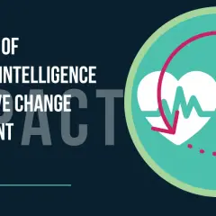 Emotional intelligence is key to helping people change. This graphic shows a heart with a pulse and a brain, symbolizing the connection between emotion and thought in effective change management.