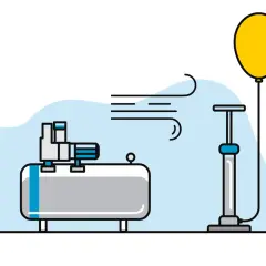 Compresor y bomba de inflar, mostrando cómo funciona el aire comprimido para inflar un globo.