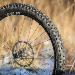 Close-up of a DT Swiss wheel with a Schwalbe Magic Mary tire, ready for a gravity-defying review.