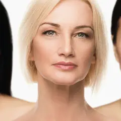 Trzy kobiety w różnym wieku, prezentujące naturalny **skinimal**izm.