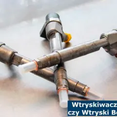 Trzy wtryskiwacze diesla leżą na metalowej powierzchni. Różne rodzaje wtryskiwaczy mogą wpływać na pracę silnika.