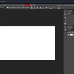 Interfejs Photopea, darmowego programu do edycji grafiki online, podobnego do Photoshopa. Widoczny pusty obszar roboczy i panel warstw.