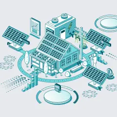 Nowoczesny dom z panelami słonecznymi, symbolizujący inwestycje w zieloną energię i novavis akcje.