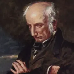 A thoughtful William Wordsworth portrait, with his gaze cast down and arms crossed, captured in a moment of quiet contemplation.