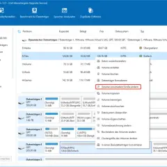 Kontextmenü zeigt Optionen für dynamische Datenträger, u.a. "Volume verschieben/Größe ändern". Hier kann man ein diskpart volume erstellen.