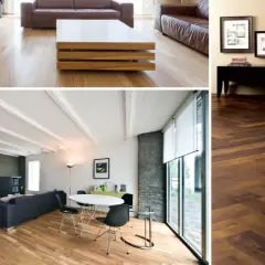 Soggiorni moderni con pavimenti in laminato effetto legno, da chiaro a scuro, in diverse pose.
