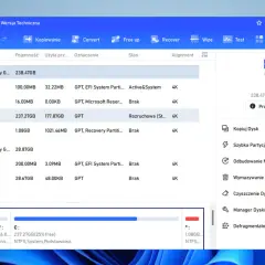 AOMEI Partition Assistant, program do naprawy dysku HDD, pokazuje partycje dysków 0 i 1.