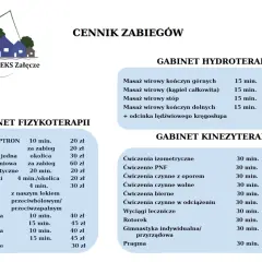 Cennik zabiegów fizjoterapii, hydroterapii i kinezyterapii w Kompleksie Załęcze.