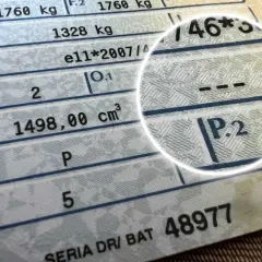 Fragment dowodu rejestracyjnego z zaznaczonym polem P.2, gdzie widnieje wpis o1.