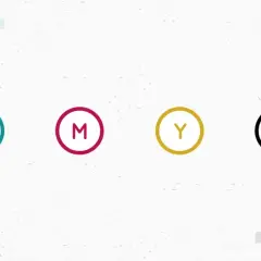 CMYK color circles with color swatches and registration marks.