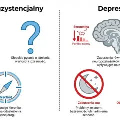 Kryzys egzystencjalny: zagubienie, brak celu, pytania o sens. Depresja: niski nastrój, brak energii, smutek, zmęczenie, poczucie beznadziei.
