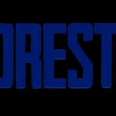 Napis "FOREST 3" w kolorze niebieskim, z efektem 3D, na czarnym tle.