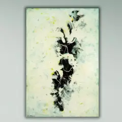 Jackson Pollock dzieła: abstrakcyjny obraz z dominującą czernią, bielą i żółtymi akcentami, tworzący dynamiczną kompozycję.